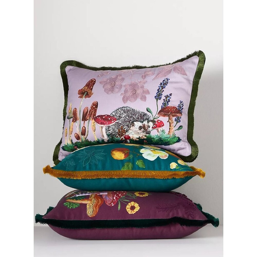 Anthropologie Nathalie Lete Marais Embroidered Sateen Pillow Mushrooms